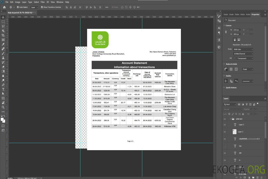 Relevé de la banque Palestine Quds template Relevé de la banque Palestine Quds template
